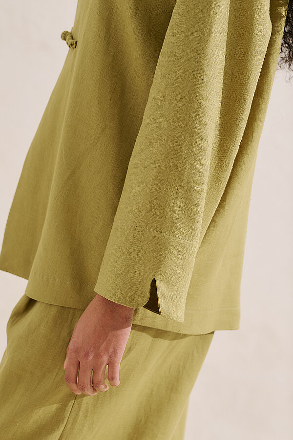 LINEN DESIGN TIE JACKET OLIVE GREEN | Manuka