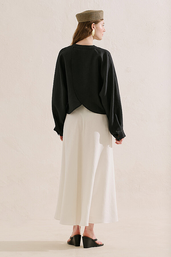 LINEN CAPE STYLE SHIRT BLACK | Manuka