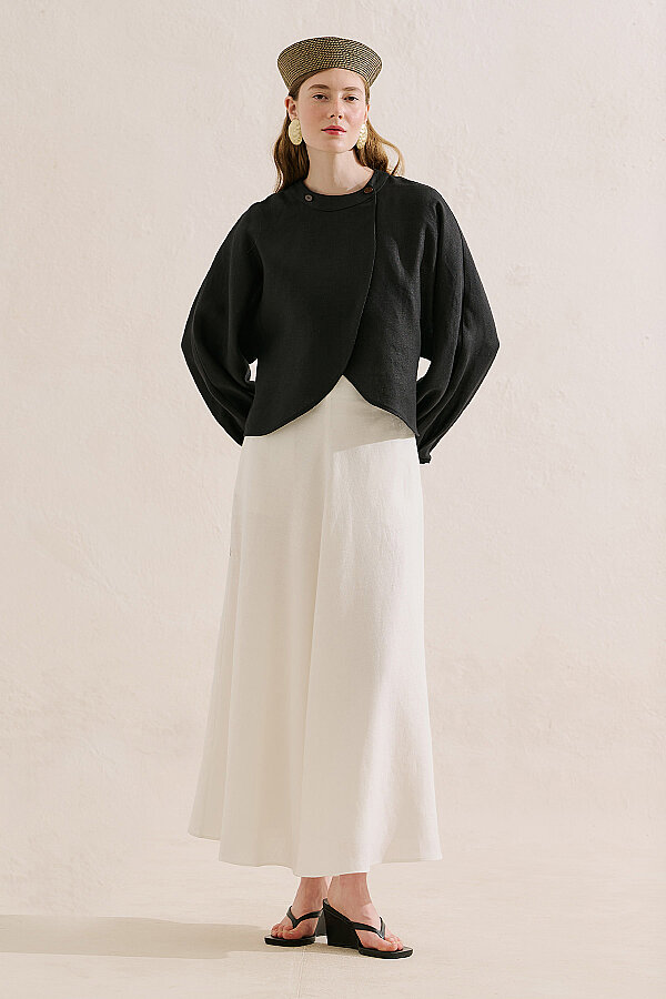 LINEN CAPE STYLE SHIRT BLACK | Manuka