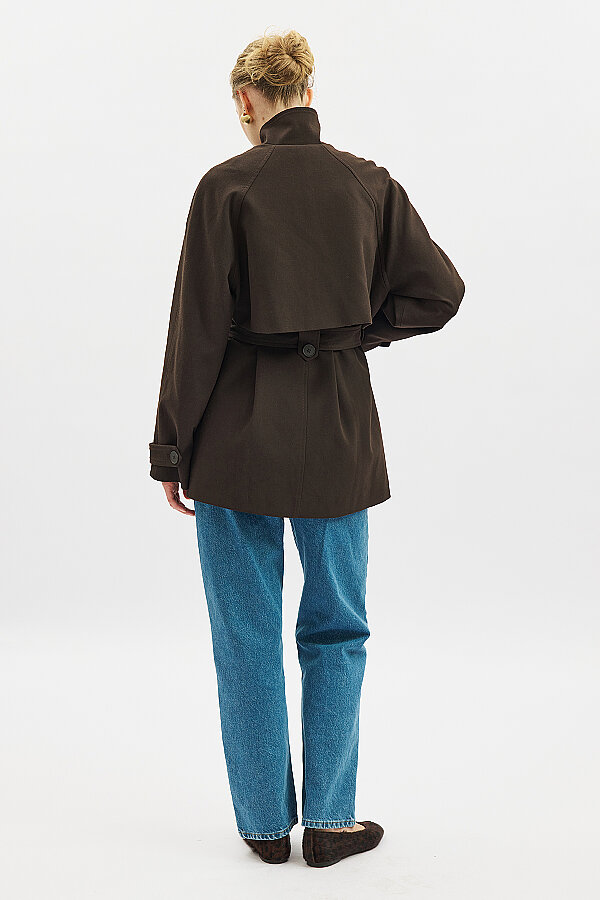 jinsim 韓国 / Mail high-neck trench HIGH NECK BELTED TRENCH COAT DARK BROWN| Manuka