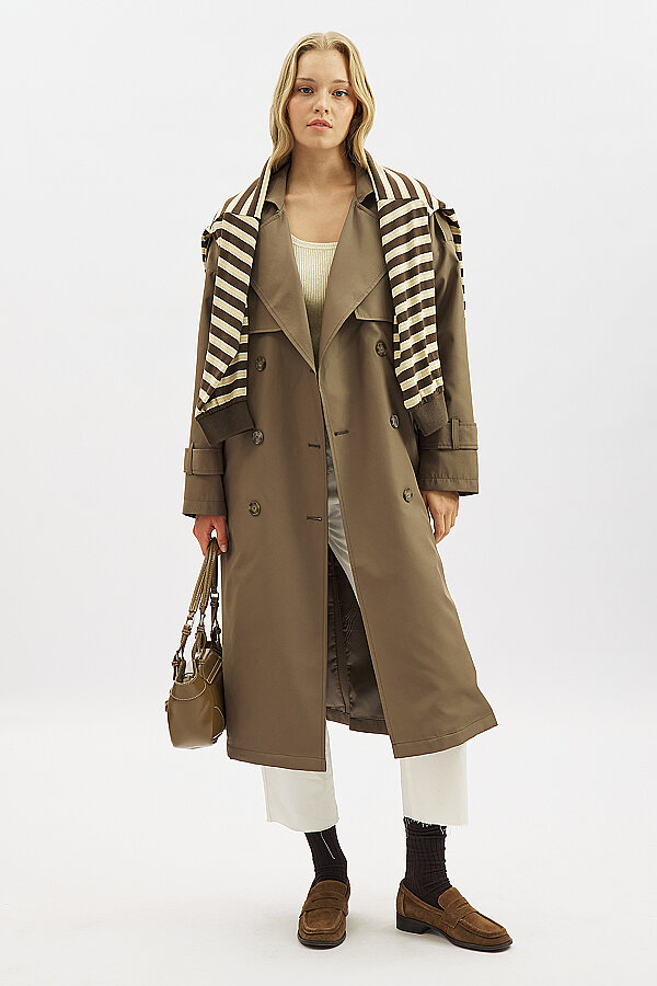 BUTTONED DOUBLE-BREASTED TRENCH COAT MINK | Manuka