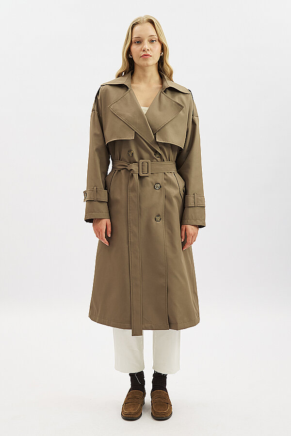 BUTTONED DOUBLE-BREASTED TRENCH COAT MINK | Manuka