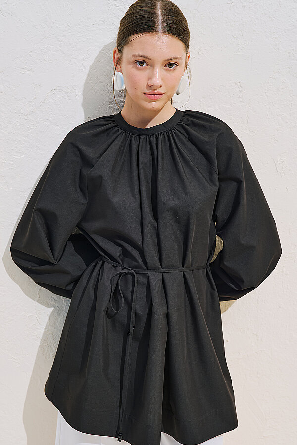 Balloon Sleeve Belted Tunic Black | Manuka