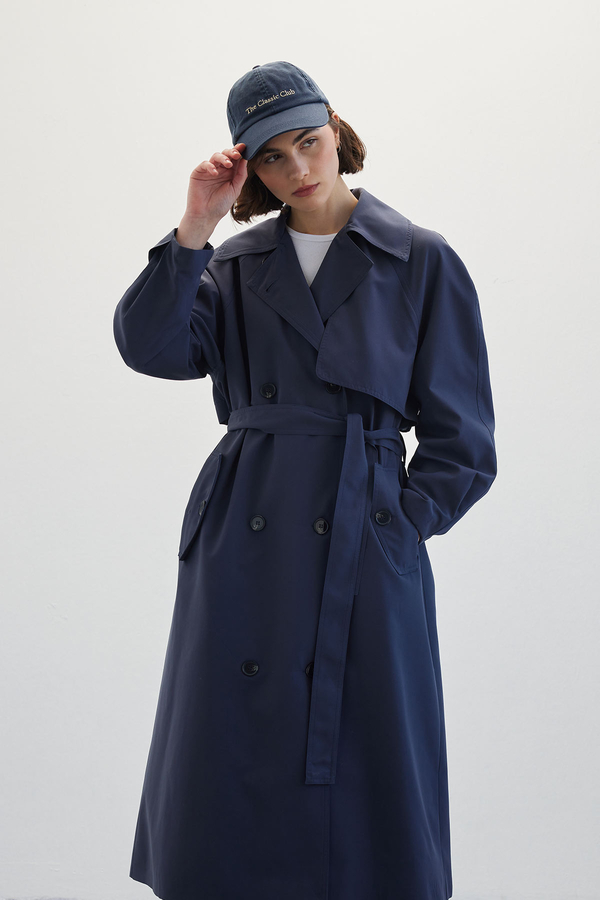Manuka - DOUBLE-BREASTED COTTON TRENCH COAT NAVY BLUE (1)