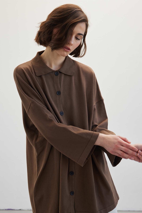 Manuka - FINE KNITWEAR POLO COLLAR CARDIGAN BROWN (1)