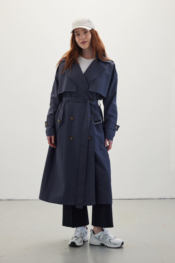 Manuka - BUTTONED DOUBLE-BREASTED TRENCH COAT NAVY BLUE (1)