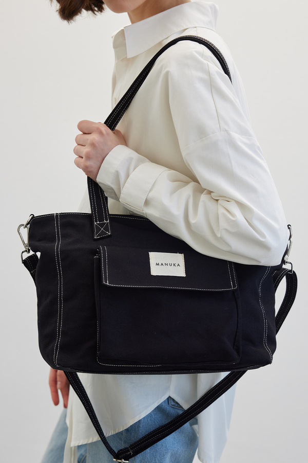 Manuka - CANVAS BAG WITH CONTRAST STITCH BLACK (1)