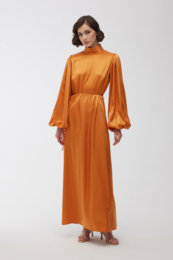  - BALLOON SLEEVE SATIN DRESS ORANGE (1)