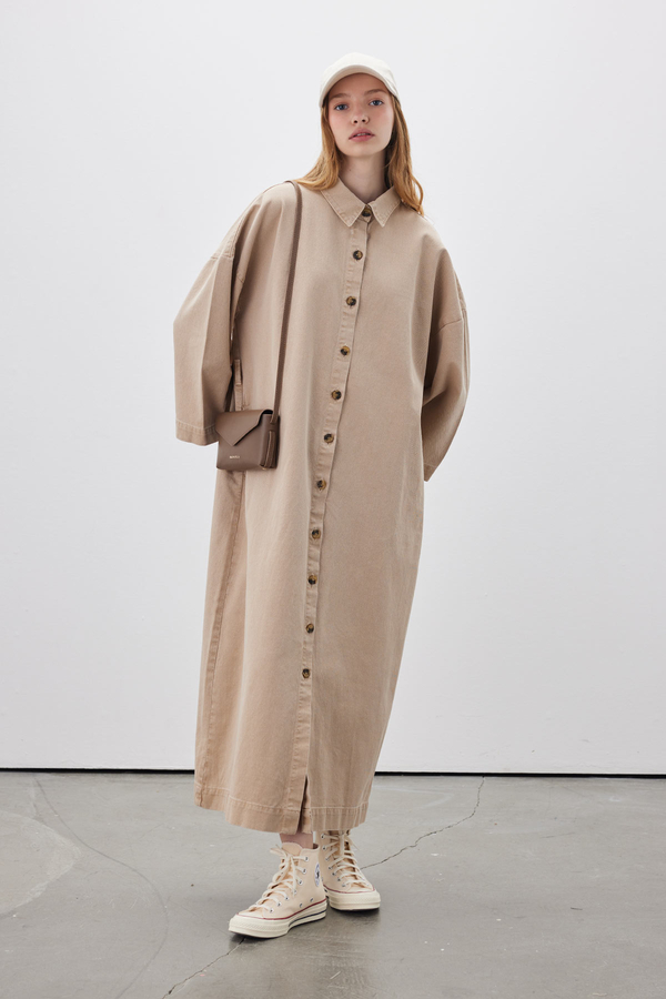 Manuka - BUTTON FRONT DENIM DRESS BEIGE (1)