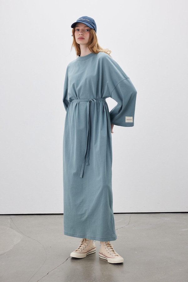 OVERSIZE UZUN RAHAT ELBİSE MAVİ