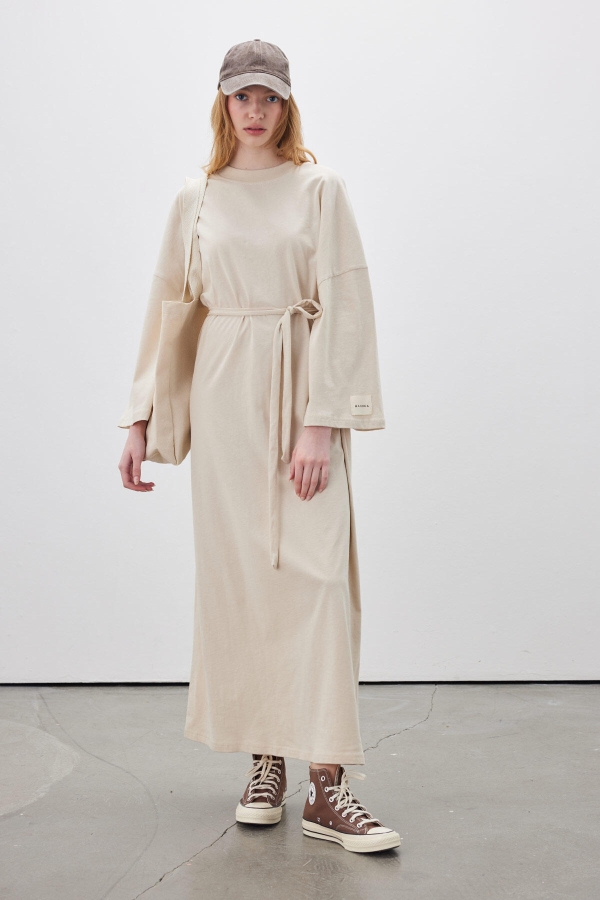 OVERSIZE UZUN RAHAT ELBİSE BEJ · 3