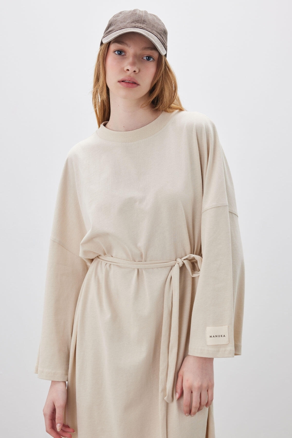 OVERSIZE UZUN RAHAT ELBİSE BEJ