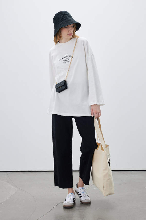 Manuka - UZUN KOLLU BASKILI SWEATSHIRT EKRU-SANDWICH (1)
