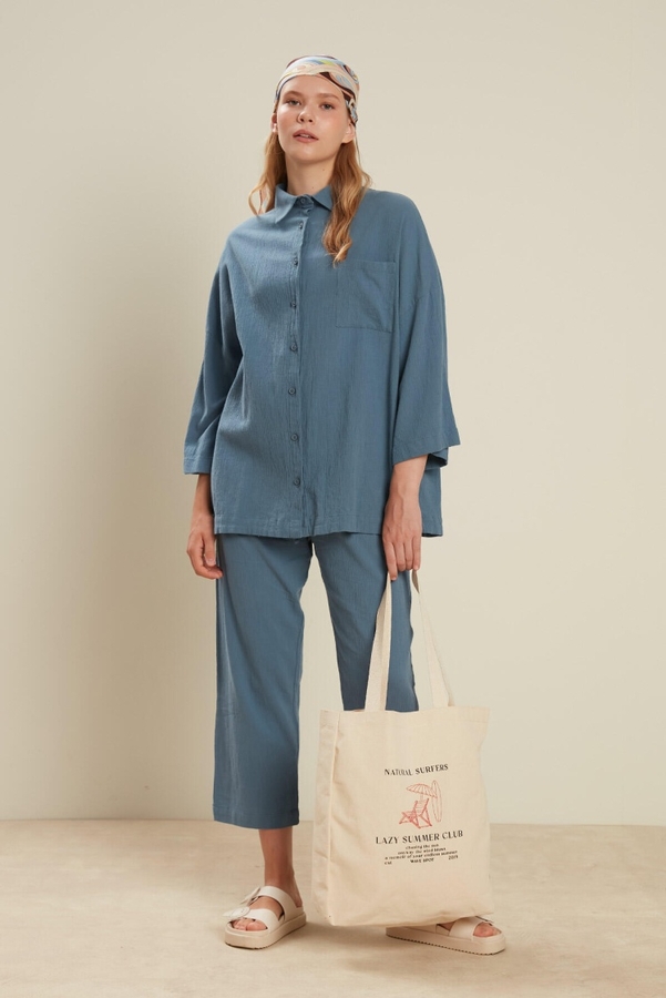 Manuka - COTTON CRINKIL PANTS INDIGO (1)