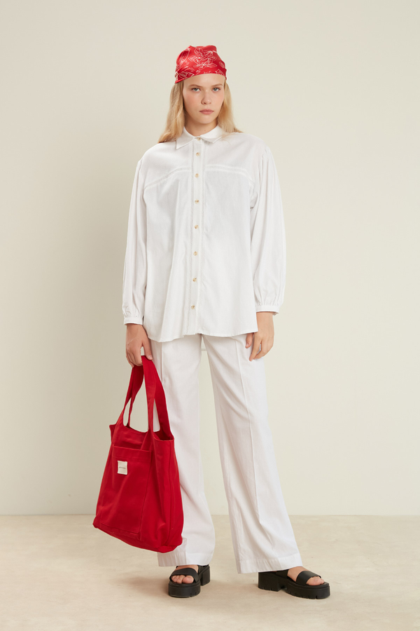Manuka - LINEN BLEND SHIRT WITH STRIP ECRU (1)