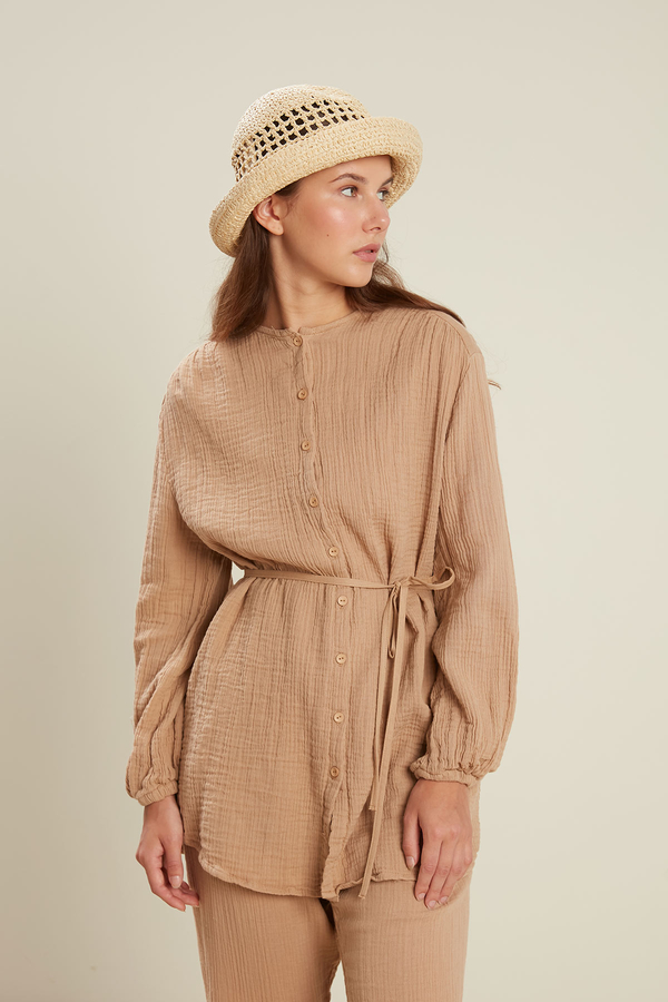 Manuka - BUTTONED MUSLIN SHIRT BEIGE (1)