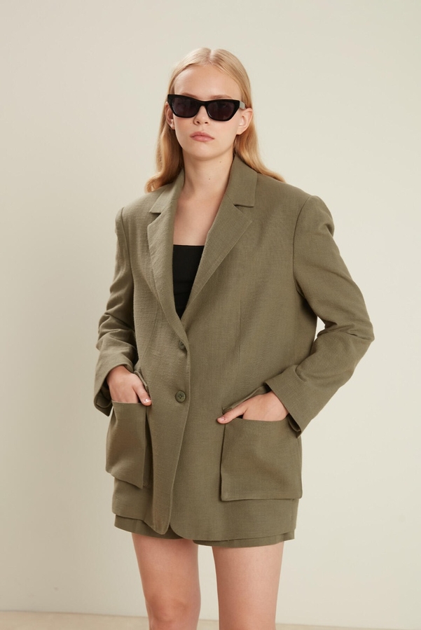 Manuka - POCKET DETAILED COTTON BLAZER JACKET KHAKI (1)