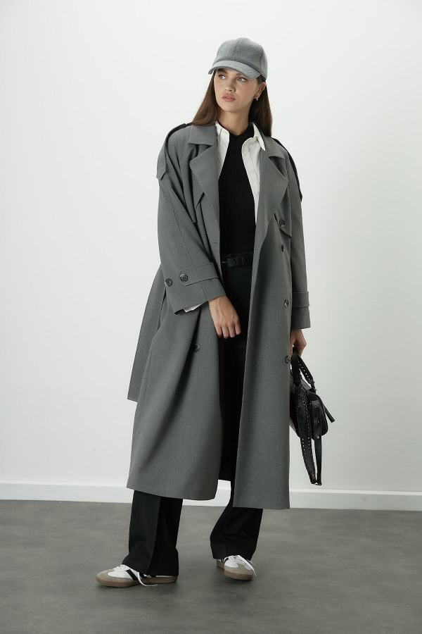 定価17万 新品 seya. TEMPLE TRENCH COAT L グレー PREMIUM OVERSIZED TRENCH COAT GRAY