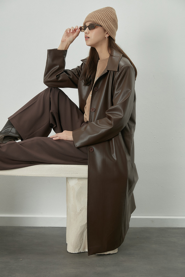 Manuka - HAILEY LEATHER TRENCH COAT BROWN (1)