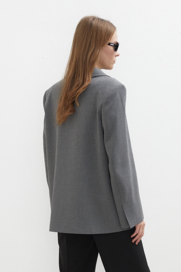 OVERSIZED DOUBLE-BREASTED BLAZER JACKET GRAY