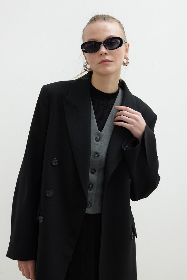 OVERSIZED DOUBLE-BREASTED BLAZER JACKET BLACK