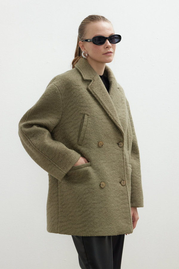 Manuka - DOUBLE-BREASTED POCKET DETAIL COAT KHAKI (1)