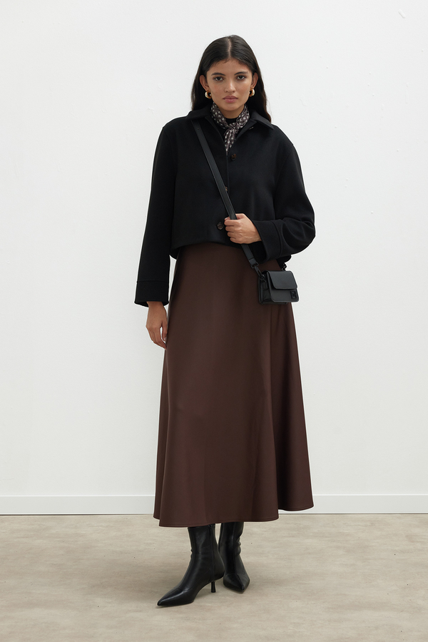 Manuka - MIRANDA SCUBA FLARED SKIRT BITTER BROWN (1)