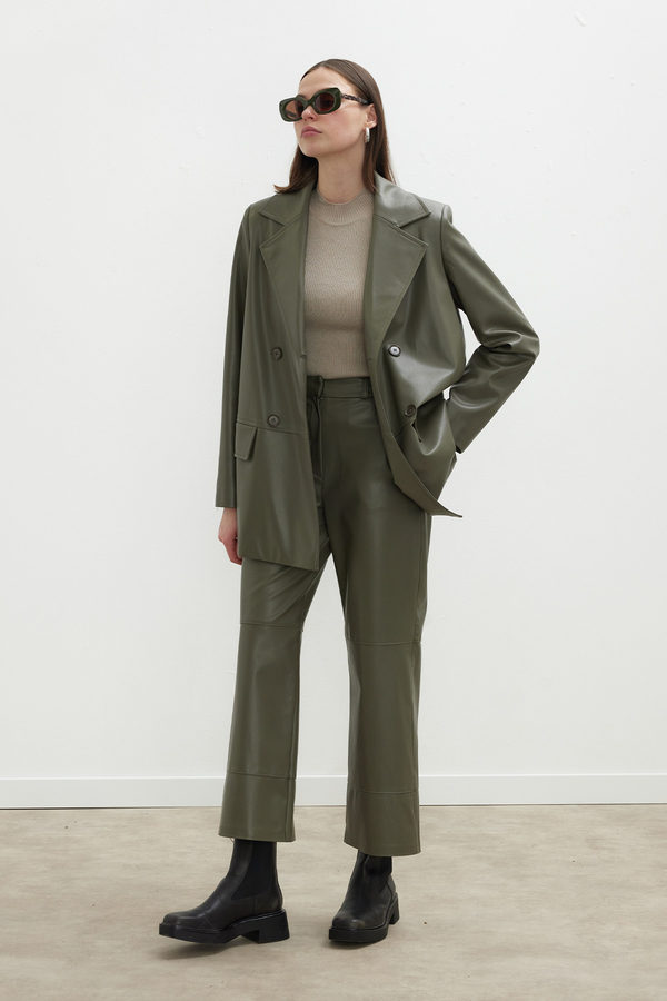 Manuka - LEATHER FLARE TROTTER TROUSERS KHAKI (1)