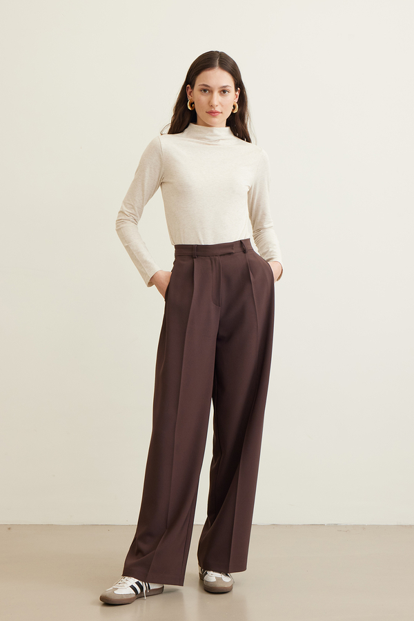 Manuka - PLEATED PALAZZO TROUSERS BITTER BROWN (1)