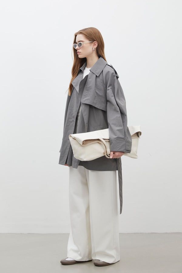 LIZBON OVERSIZE KISA TRENÇKOT GRİ · 3