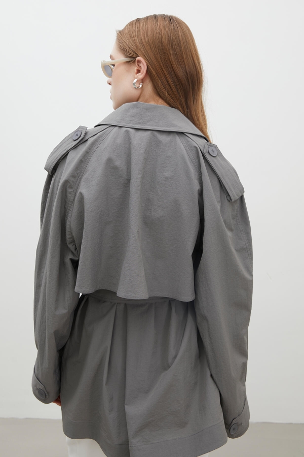 LIZBON OVERSIZE KISA TRENÇKOT GRİ · 8