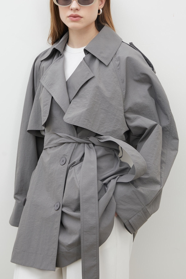 LIZBON OVERSIZE KISA TRENÇKOT GRİ · 5