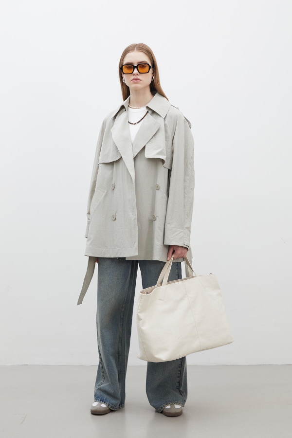 LIZBON OVERSIZE SHORT TRENCH COAT GREEN | Manuka