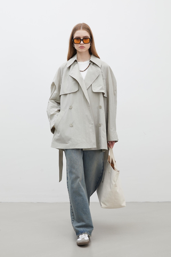 LIZBON OVERSIZE KISA TRENÇKOT YEŞİL · 4
