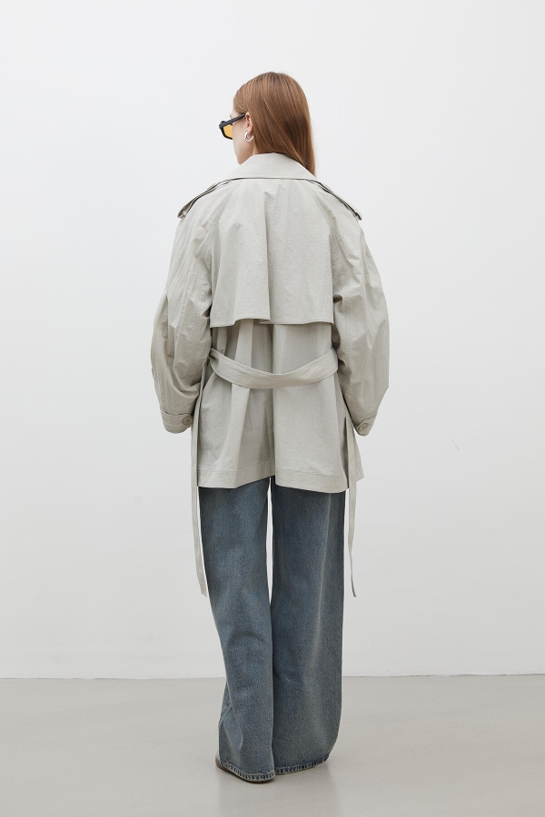 LIZBON OVERSIZE KISA TRENÇKOT YEŞİL · 7