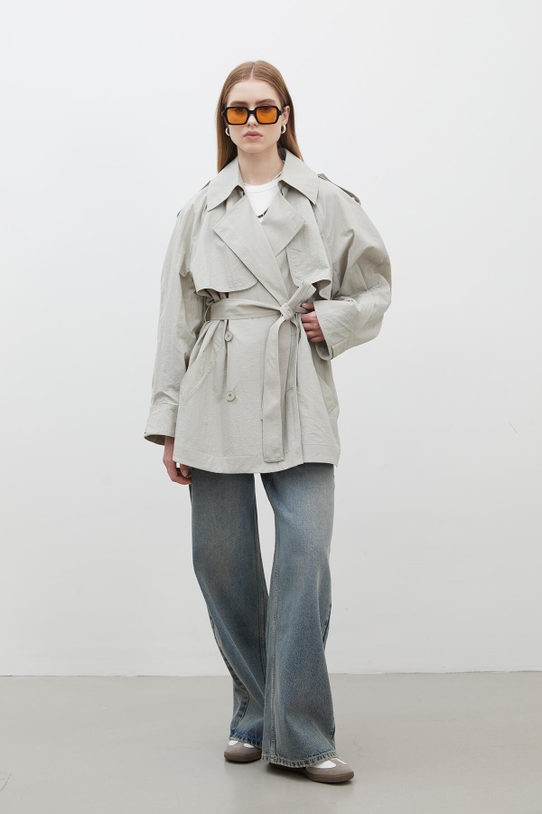 LIZBON OVERSIZE KISA TRENÇKOT YEŞİL · 2