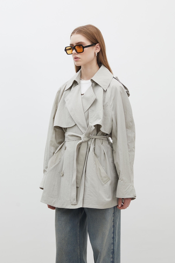 LIZBON OVERSIZE KISA TRENÇKOT YEŞİL · 5
