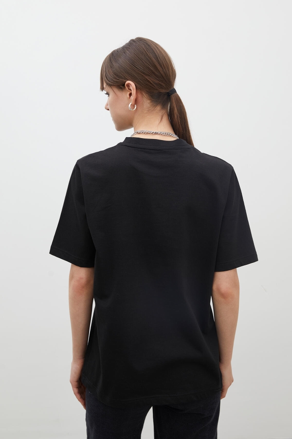 KISA KOLLU FIT PAMUKLU TSHIRT SİYAH · 4
