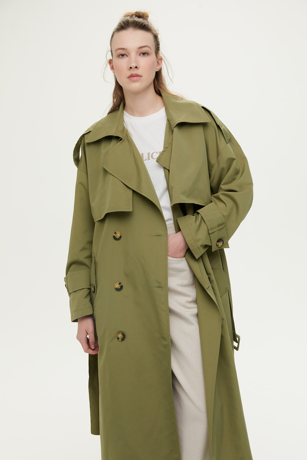 Manuka - BUTTONED SHIPPED TRENCH COAT KHAKI (1)
