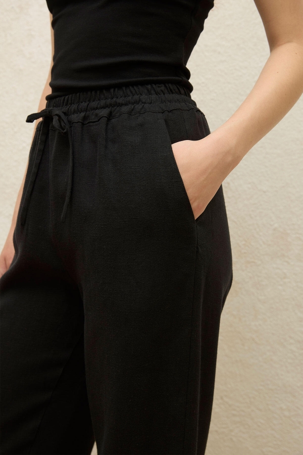 CEPLİ RAHAT KETEN PANTOLON SİYAH · 5