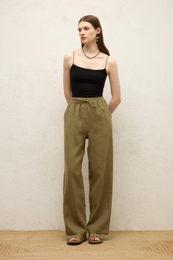 CEPLİ RAHAT KETEN PANTOLON HAKİ · 4