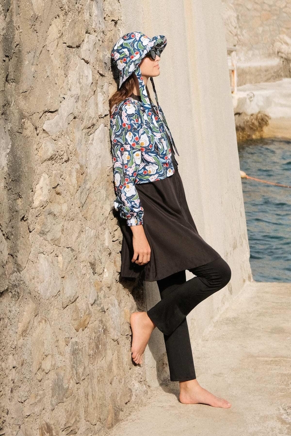 RÜZGARLIKLI 3'LÜ TESETTÜR MAYO TAKIMI MULTİ COLOR
