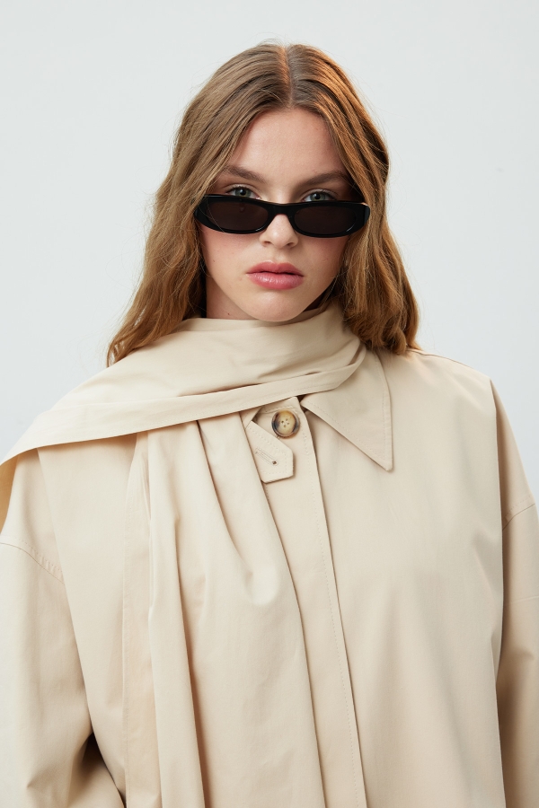 STOKHOLM ŞAL DETAYLI OVERSIZE TRENÇKOT BEJ · 3