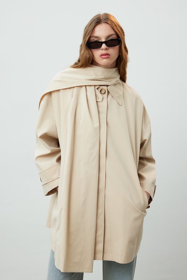 STOKHOLM ŞAL DETAYLI OVERSIZE TRENÇKOT BEJ · 4