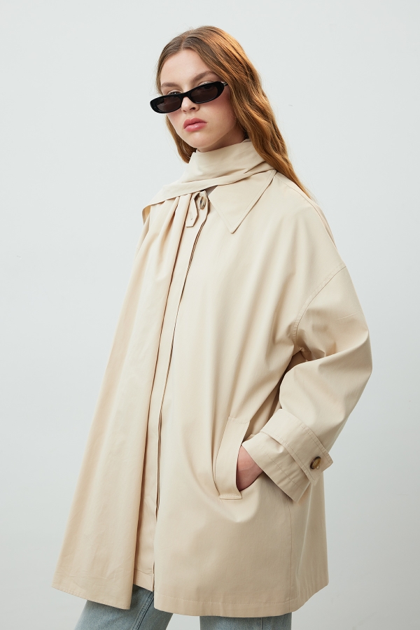 STOKHOLM ŞAL DETAYLI OVERSIZE TRENÇKOT BEJ · 6