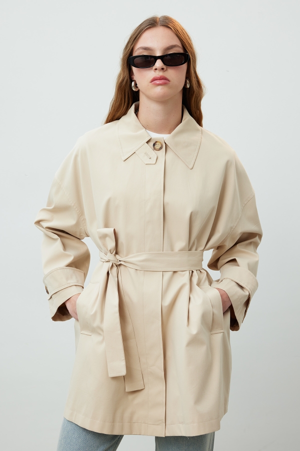 STOKHOLM ŞAL DETAYLI OVERSIZE TRENÇKOT BEJ · 7