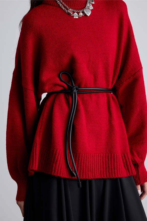 MANUKA - BINDING CORD LEATHER BELT BLACK