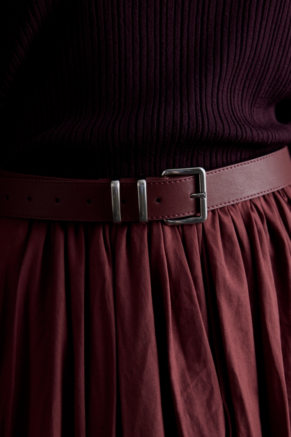 MANUKA - BASIC SQUARE BUCKLE LEATHER BELT CLARET RED