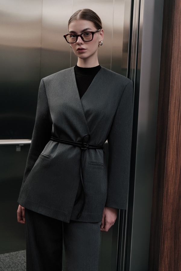 Manuka - CLASSIC LOOK BELT BLAZER JACKET ANTHRACITE
