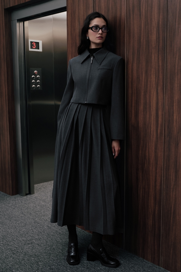 Manuka - WIDE PLEATED SKIRT ANTHRACITE